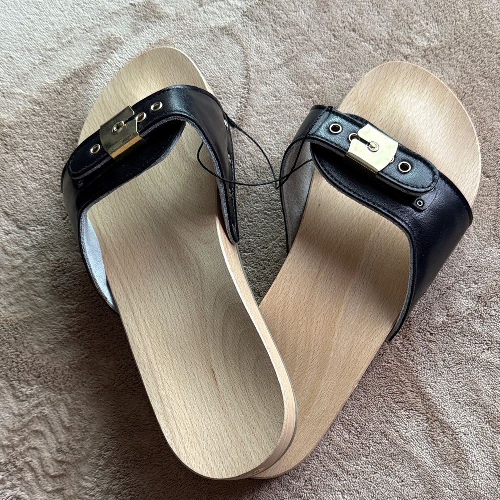 Elegant Black Leather Slide Sandals